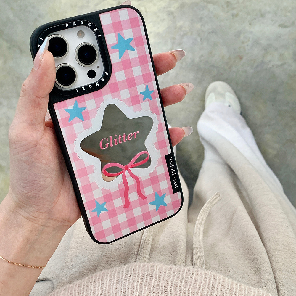 Ốp Lưng Cứng Tương Thích Với iPhone 13 13Pro 13ProMax 14 14Pro 14ProMax 15 15Pro 15ProMax 16 16Pro 16ProMax Gương Màu Hồng Họa Tiết Lưới Nam Châm