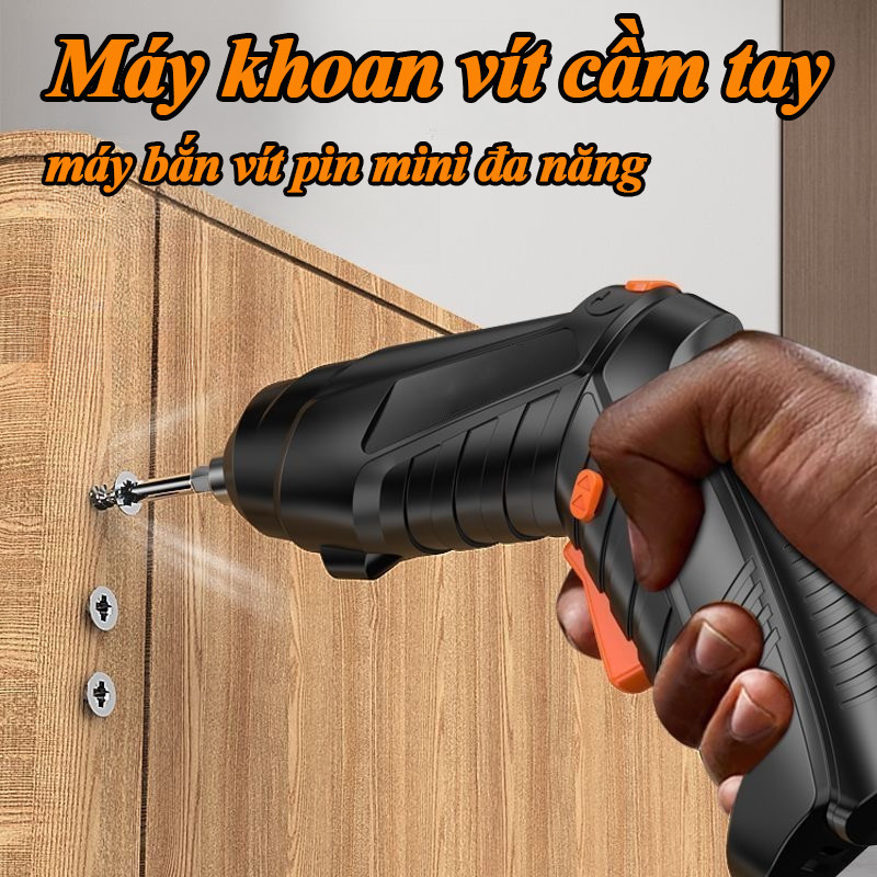 Máy Khoan Bắt Vít Không Dây - 47 Phụ Kiện Đa Năng, Lực Siết Mạnh, Xoay 90° , Tặng Kèm Sạc + Hộp
