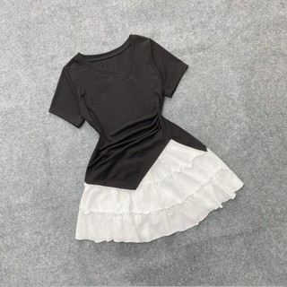 Set Bigsize Nữ (CÓ LẺ ÁO/ VÁY)Áo Thun Lệch Tà Tôn Dáng Phối Chân Váy Bí Dễ Thương Cho Chuppy SET952
