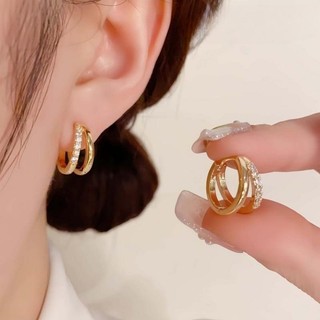 Đôi Lớp Rỗng Ra Zircon Bông Tai Thép Không Gỉ Thời Trang Cá Tính Nhẫn Không Phai Màu Nhẫn Cho Nữ Cô Gái Trang Sức Phụ Kiện