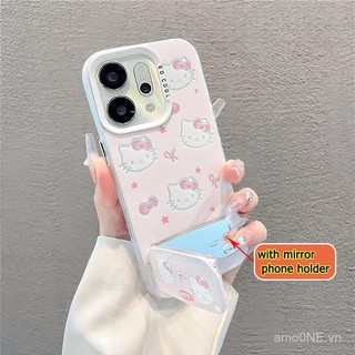 Ốp điện thoại OPPO Reno 14 5G OPPO Reno 14 Pro 5G Vỏ nơ dễ thương Vỏ chống sốc Kitty màu hồng có gương Giá đỡ điện thoại Vỏ điện thoại cứng mờ sang trọng dành cho nữ sinh viên Lady T80B