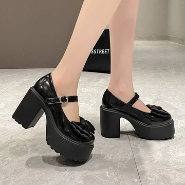 Giày búp bê nữ đế cao 9p,Giày búp bê nơ 9cm,đen và trắng size35-40 (Lấy lùi 1 size)