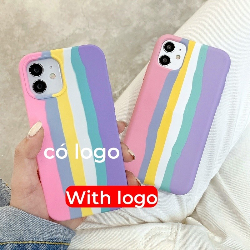 Hồng Cầu Vồng Tương Thích Cho iphone 16 / 15 / 14 / 13 / 12 / 11 / Pro Max XS Max XR 7 8 plus / mini Vỏ Điện Thoại Silicon Lỏng Bảo Vệ Toàn Diện