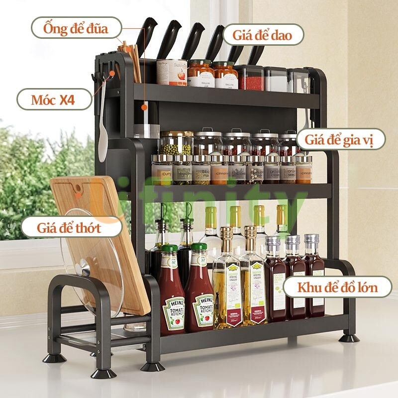 Lifinity Kệ Gia Vị 2 Tầng Thép Carbon - Thiết Kế Điều Chỉnh Độ Rộng Linh Hoạt, Chống Gỉ Vệ Sinh Dễ Dàng