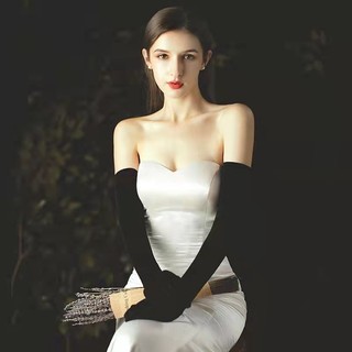 Găng tay retro satin co giãn, phụ kiện thời trang cho cô dâu và cosplay