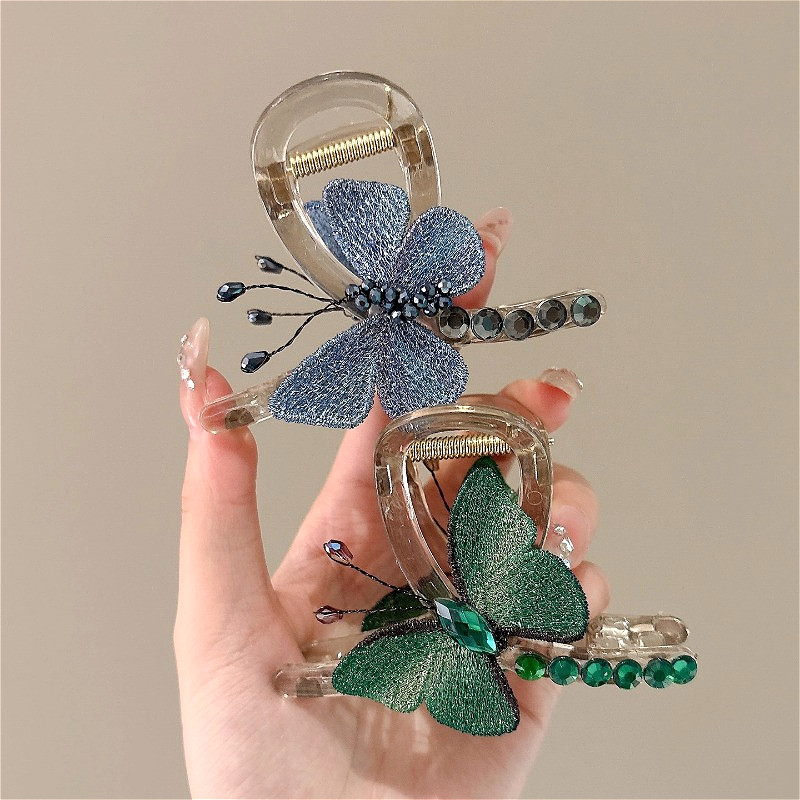 Kẹp Tóc Thêu Bướm Vintage Nữ 2025 Mới Cao Cấp Búi Nửa Kẹp Cá Mập Sau Phụ Kiện Tóc