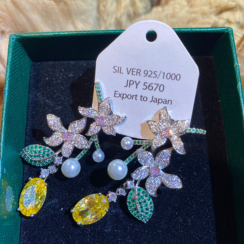 Bông tai dài hoa Zircon thời trang mới