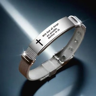 DAMAO Trích dẫn truyền cảm hứng Braclets, Câu Kinh thánh có thể điều chỉnh Vòng tay tình bạn gia đình, Dây đeo cổ tay bằng thép không gỉ / PVC Bạc Cross Braclets Tôn giáo