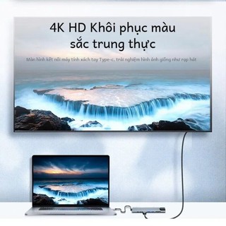 USB Hub 8 trong 1 Type C 3.1 hỗ trợ 4K HDTV với đầu đọc thẻ SD TF RJ45 sạc nhanh PD đa năng tương thích MacBook laptop