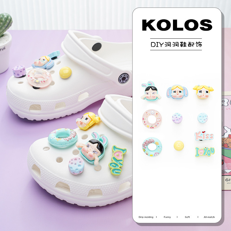 Phụ kiện hoa Crocs Bubble Mart/Crybaby dễ thương cho giày lỗ, có thể tháo rời, phù hợp nhiều mẫu