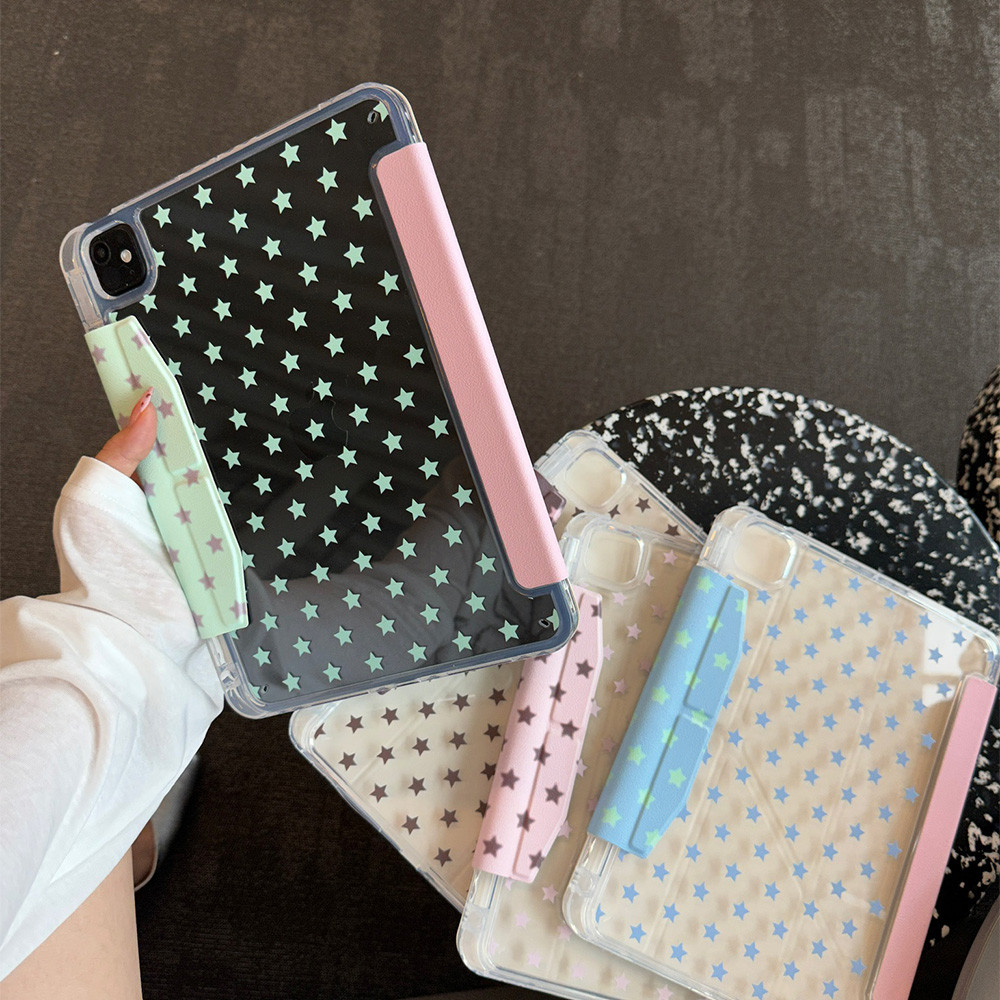 Vỏ bọc gấp ba chữ Y Ngôi sao ngọt ngào cho Mini6 Mini7 A17Pro IPad 5 6 7 8 9 10 11 A16 Air 2 3 4 5 6 7 Air 11 M2 M3 Pro10.5 Pro11 2018 2020 2021 2022 M4 Pro13 Khe cắm bút chì 2024