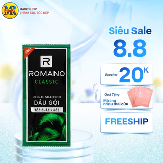 Dây dầu gội nam Romano Classic Deluxe Shampoo 5gr, hương thơm sang trọng, giúp tóc chắc khỏe