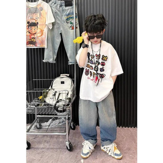 Mùa Hè Phong Cách Mới Cotton Nguyên Chất Bé Trai Áo Thun Tay Ngắn Trẻ Em Hoạt Hình Anime In Hình Rời Đường Phố Cho Bé Top