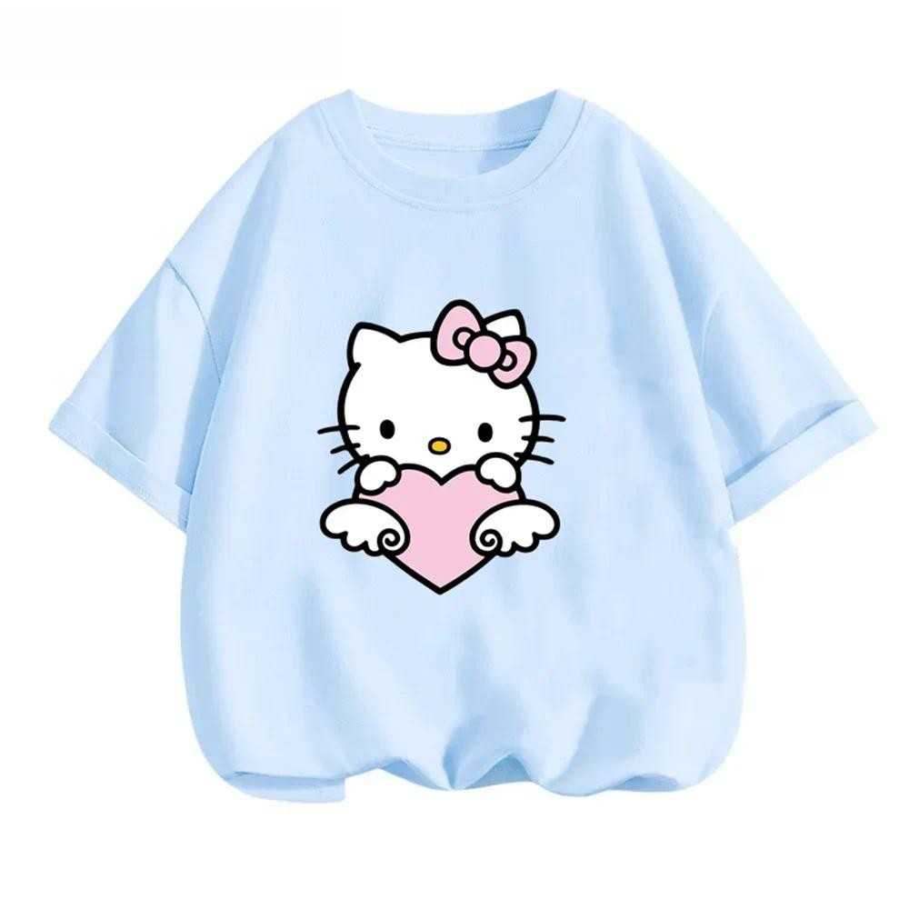 Áo thun Hello Kitty Kids 2D tay ngắn mùa hè thường ngày Anime in hình Y2K phong cách cho bé trai và bé gái