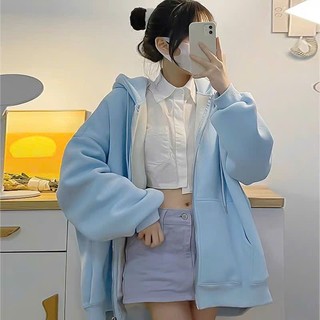 Áo khoác nỉ  TRƠN nam nữ form rộng tay dài, khóa kéo, đẹp trẻ trung, thoải mái cho mùa đông.-