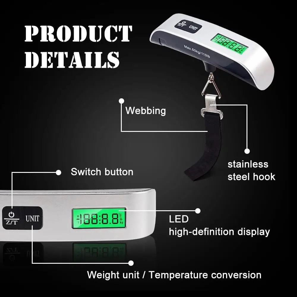Cân Hành Lý Điện Tử 50Kg – Cân Treo Mini Cầm Tay Tiện Lợi Cho Du Lịch & Vận Chuyển