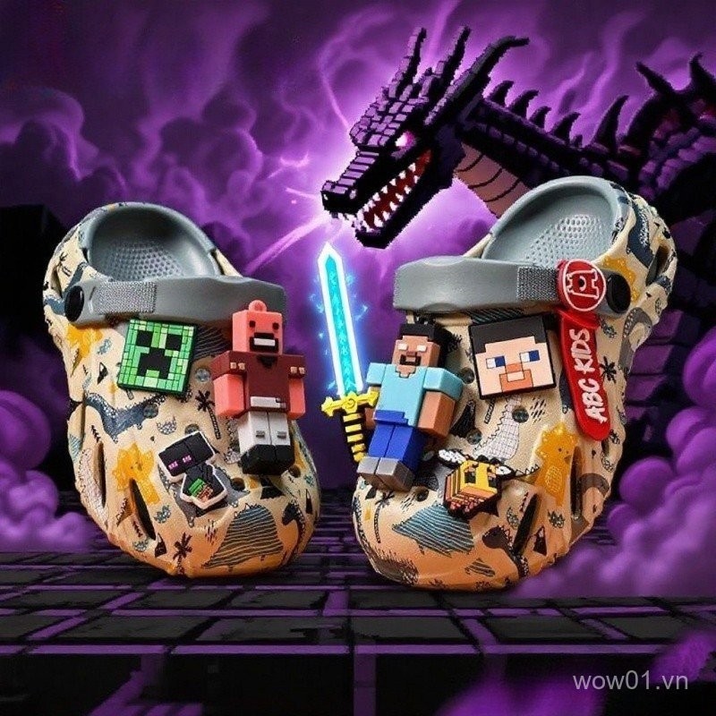 Bán Chạy Minecraft Lỗ Giày Trẻ Em eva Nhà Dép Chống Trơn Trượt Mềm Đế Dày Ngoài Trời Dép Quà Tặng