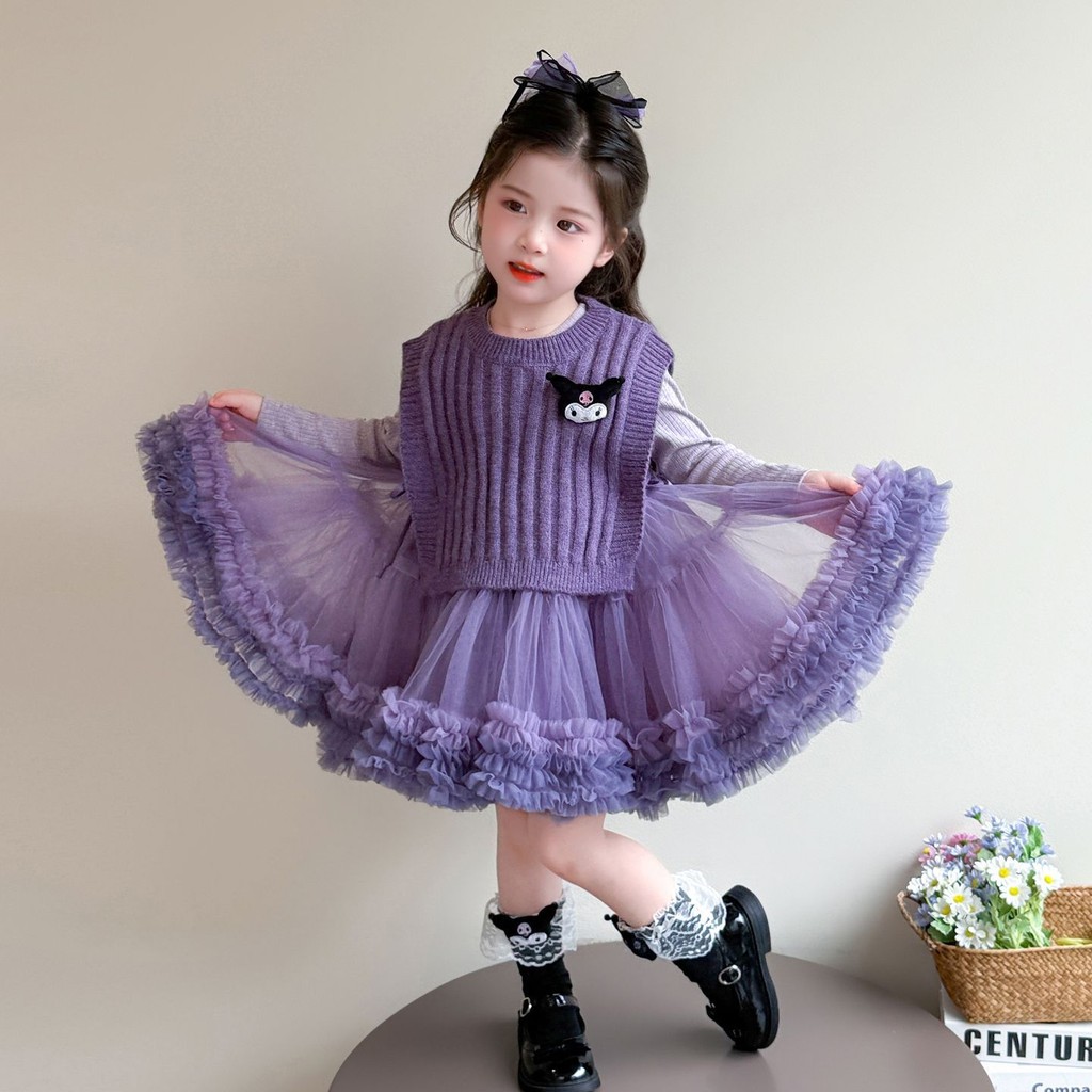 Kuromi Bé Gái Phù Hợp Với Tu Tu Tu Váy Trẻ Em Mùa Thu Công Chúa Phong Cách Mới Áo Len Thời Trang Áo Vest Preppy Phong Cách Hai Mảnh Phù Hợp Với