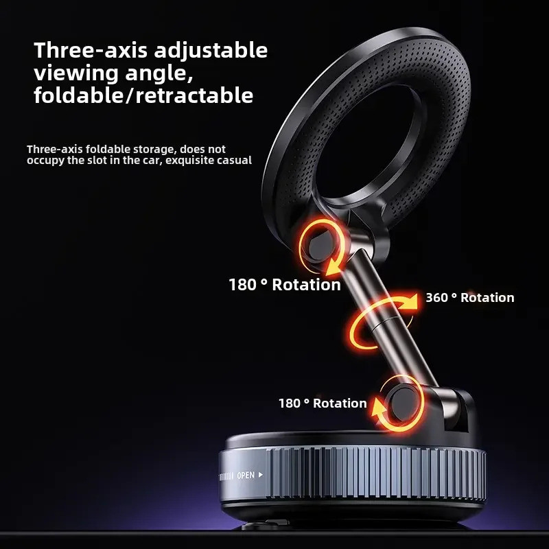 Giá đỡ ô tô từ tính có thể gập lại mới Cốc hút chân không xoay 360°Thích hợp để điều chỉnh đa góc xe và tường, Giá đỡ hấp phụ chân không ô tô