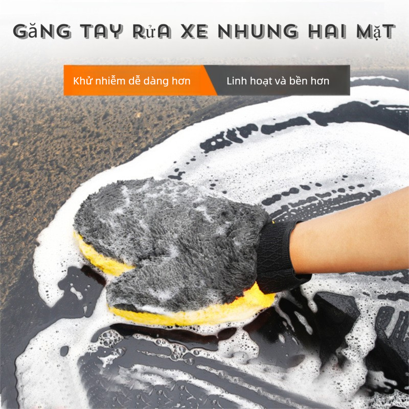 Khăn lau xe microfiber Găng tay hai mặt cao cấp không rụng lông, khăn lao ô tô Găng tay, xe hơi, xe máy chuyên dụng siêu thấm cao cấp