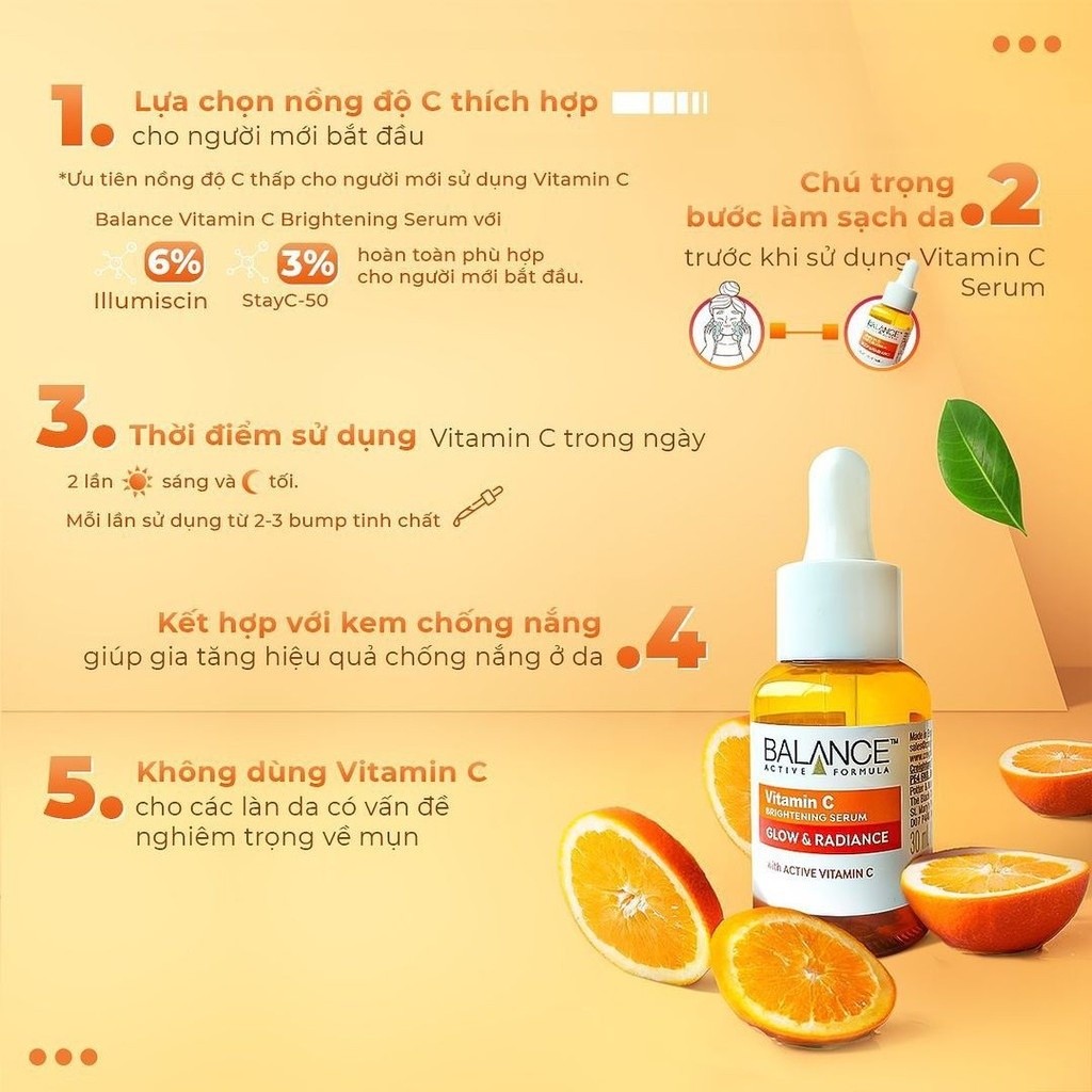 Serum Dưỡng Sáng Da, Mờ Thâm Balance Active Formula Vitamin C Brightening Serum Glow & Radiance 30ml