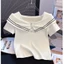 Áo thun Cotton trắng cổ vuông ngắn tay nữ 2025 Vai chính hãng Slim-fit Slimer Look Ngắn lộ xương đòn Top 8.15