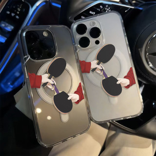 Ốp điện thoại vợt bóng bàn Shatou cho iPhone16 15 14 11 13 12 X XS Pro Max XR Mini Xr 7 8 Plus Vỏ bảo vệ từ tính chống sốc trong suốt không màu vàng