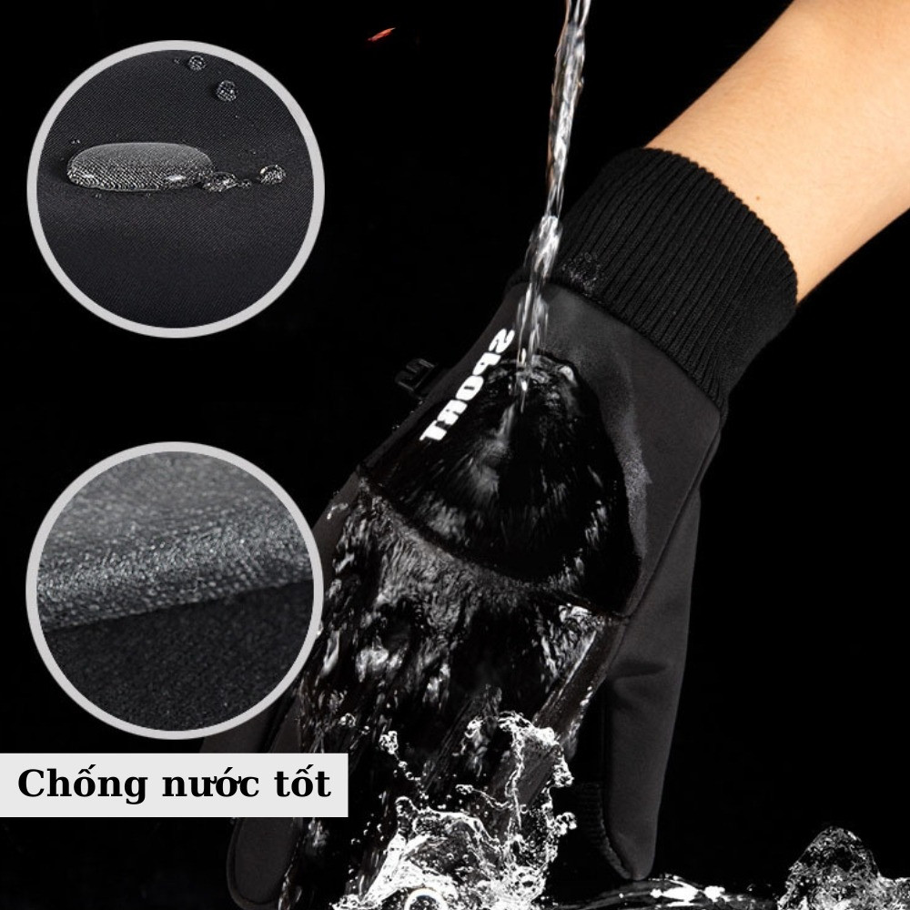 Găng Tay Mùa Đông Lót Nỉ Ấm Áp - Giữ Nhiệt, Chắn Gió, Chống Nước Cho Nam
