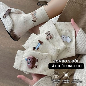 Set 5 đôi tất cao cổ nữ họa tiết thú cưng dễ thương GOMTAT, vớ chân cute chất cotton mềm mịn, co dãn – JIN-2516-CB5