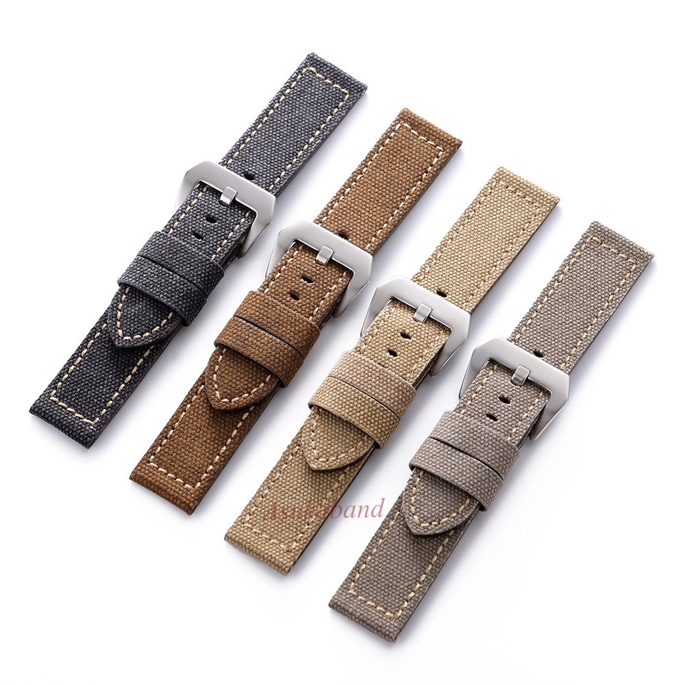 Vintage Vải Da Dây Đeo Đồng Hồ 20mm 22mm 24mm Flax Nylon Chính Hãng Da Bò Đồng Hồ Vòng Tay Dành Cho Nam Nữ Vải Đen Dây Đeo Đồng Hồ Đa Năng Thay Thế