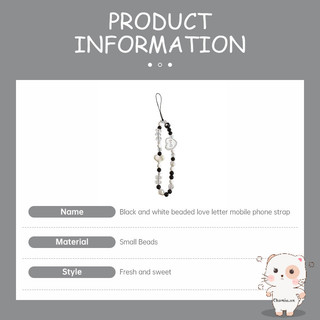 【Chamvn】Dây đeo điện thoại đính hạt đen trắng hình trái tim chữ cái chống rơi Ốp lưng điện thoại chống mất