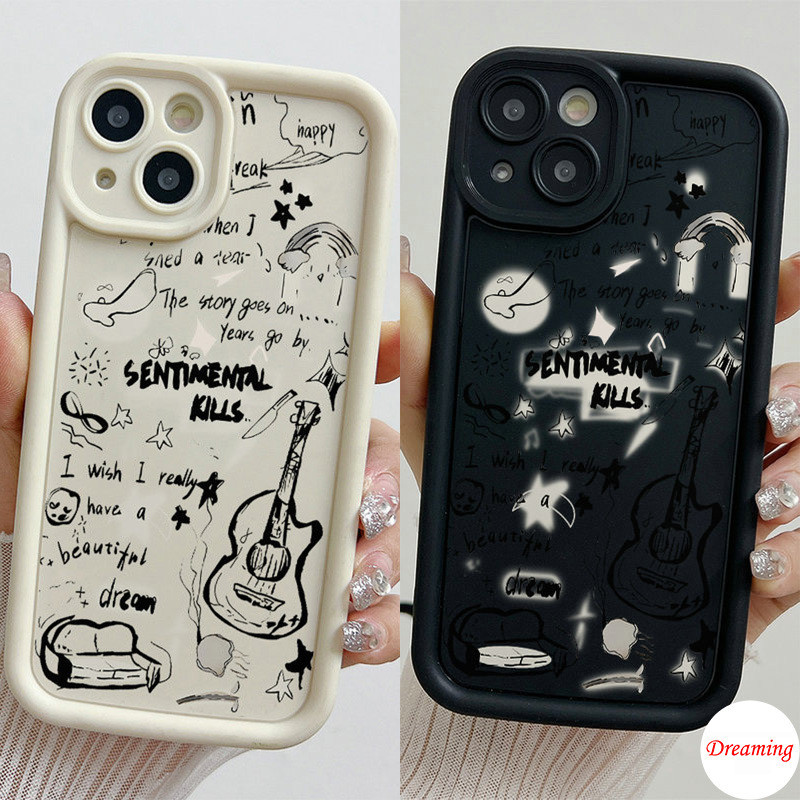 Ốp Lưng Cho Samsung Galaxy A06 A05 A04 A03 A02 A17 A16 A15 A14 A13 A12 A26 A25 A24 A23 A22 A20 A36 A35 A34 A33 A32 Chống Rơi Thiên Thần Mắt Thiết Kế Họa Tiết Đen Trắng Sáng Tạo Đàn Guitar