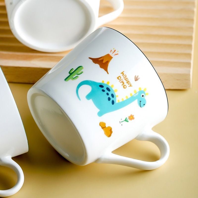 Ly Sứ Hình Khủng Long Dino 350ml Dễ Thương Cho Bé - Cốc Sứ Cafe Vui Nhộn Bữa Sáng Văn Phòng