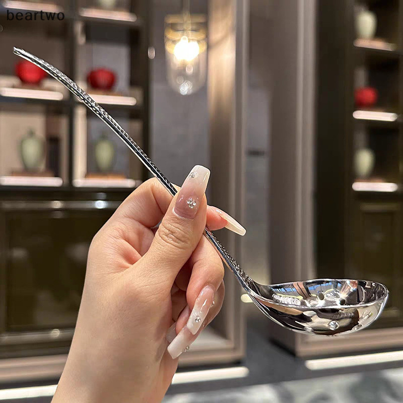 < Beartwo > Thìa Canh Inox Làm Sâu Thìa Dung Tích Lớn Gương Bạc Đánh Bóng Flatware Súp Cơm Nhà Bếp Bộ Đồ Ăn Đẹp