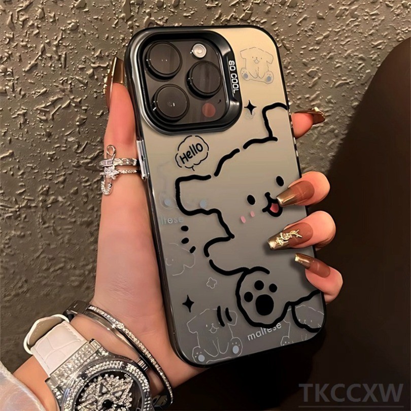 Ốp Điện Thoại Mạ Điện Mờ Màu Trơn Cho OPPO Reno 11F 11 10 Pro 5 5K 5F 8T 8Z 8 4 5 6 Lite 4F Line doggie Pattern Lens Cover