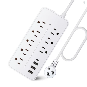 Dây nối dài dây bảo vệ chống sét 12 trong 1 Dải nguồn cắm phẳng có dây dài 8 ổ cắm và 3 cổng USB & 1 cổng USB-C 1700J Dây nguồn để bàn gắn tường cho văn phòng tại nhà