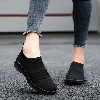 35-44 Size Giày Slip-On Flyknit Giày Nữ Plus Size Giày Thể Thao Siêu Nhẹ Đi Bộ Mẹ Giày Cổ Miễn Phí Vận Chuyển