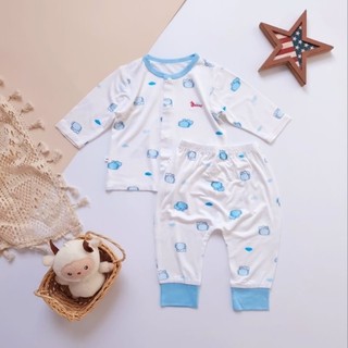 Bộ quần áo sơ sinh thun cotton lụa cúc thẳng siêu mềm mịn Bunnybaby cho bé 3-10kg