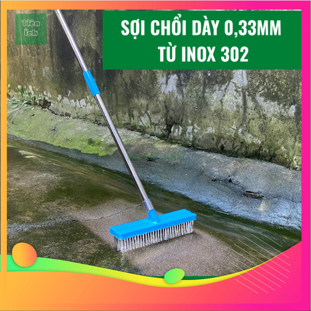 Chổi Sắt Chà Rêu Cán Inox Dài 120cm blue color Chổi Sắt Chà Rêu dọn dẹp ...