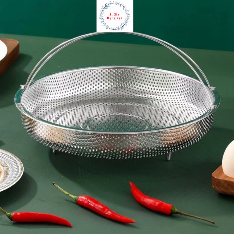 Rổ Hấp Bằng Thép Không Gỉ Đa Chức Năng Có Tay Cầm Cho Nhà Bếp 20cm (H60)