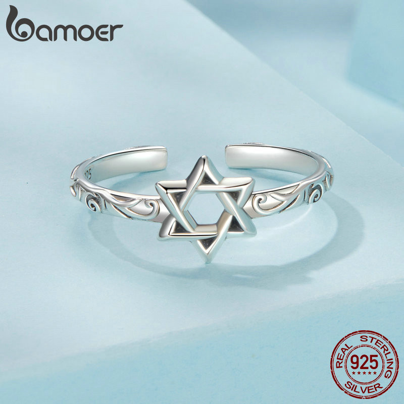 Nhẫn Bạc Bamoer 925 Thiết Kế Ngôi Sao Sáu Cánh Nhẫn Mở Quà Tặng Trang Sức Cho Nữ.