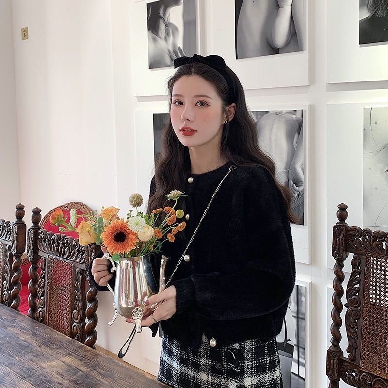 Áo khoác cardigan len lông thỏ cách điệu thiết kế cúc ngọc sang chảnh thời trang thu đông Hàn Quốc BA SP206