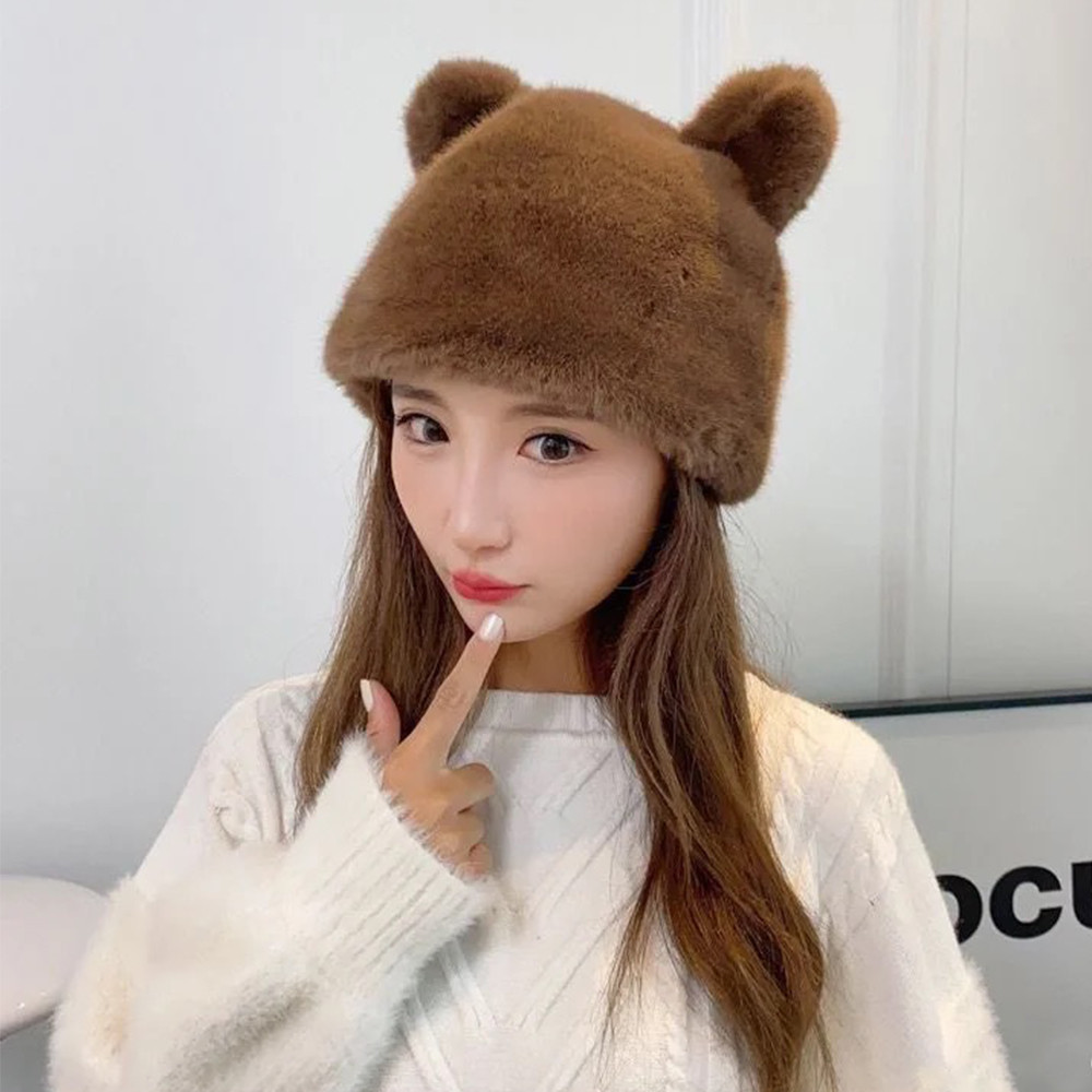 Mũ sang trọng tai gấu nhỏ - Dễ thương, Thời trang - Dày, Ấm áp, Chống gió - Mũ beanie mùa thu đông - Mũ bảo vệ tai mềm cho bé gái - Mũ sang trọng cỡ lớn