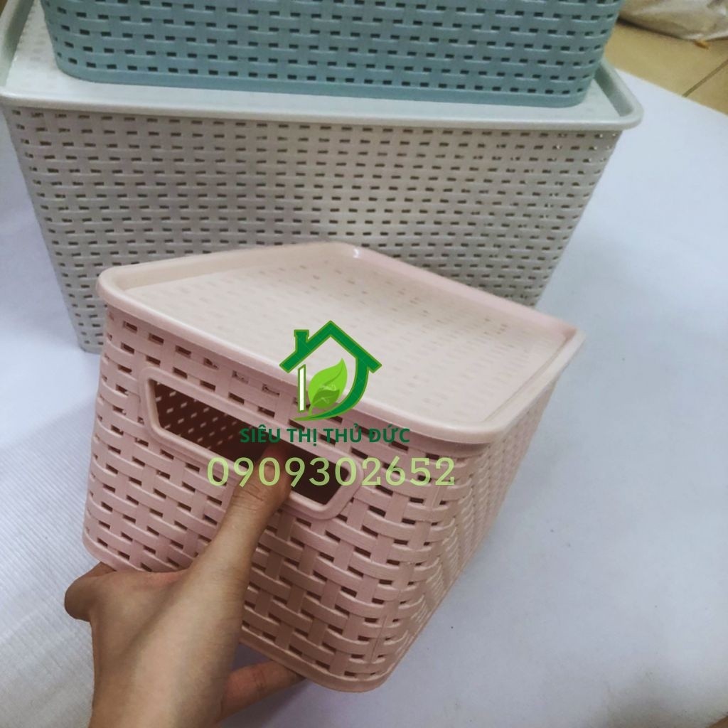 Rổ Nhựa Có Nắp Đậy 3 Size Việt Nhật, Giỏ Giả Mây Đựng Đồ Chơi, Quần Áo Có Nắp Kiểu Hàn Quốc Màu Sắc Nhẹ Nhàng