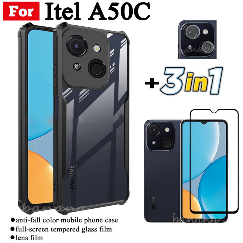 Ốp điện thoại di động chống rơi 3 TRONG 1 Itel A50C cho phim kính cường lực Itel A50 A70 + phim ống kính