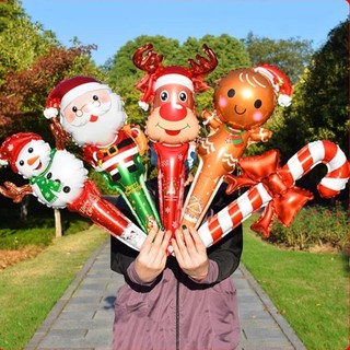 Mới Trang Trí Giáng Sinh Nhôm Phim Bóng Ông Già Noel Người Tuyết Nai Sừng Tấm Cầm Tay Dính Bóng Đồ Chơi