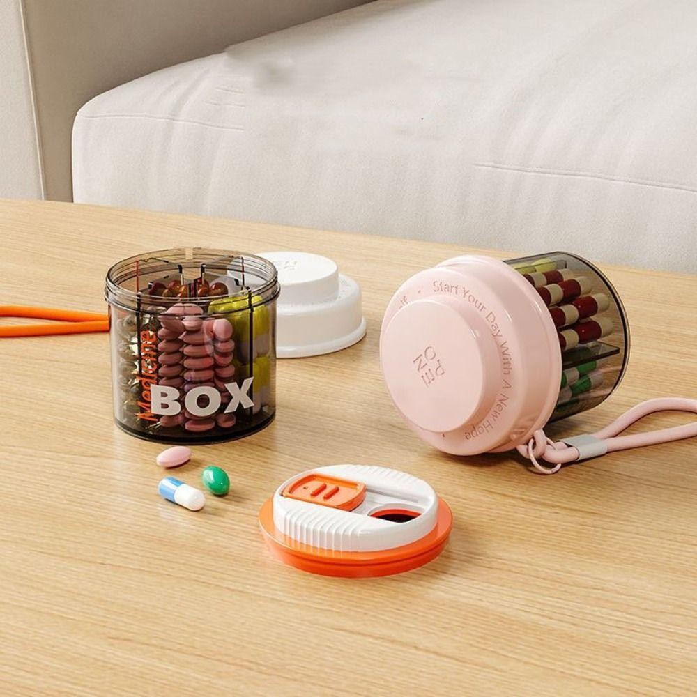 SNUGHOUSE Pill, Hộp đựng thuốc có dây buộc cửa sổ trực quan, có thể xoay được có nắp hộp đựng thuốc
