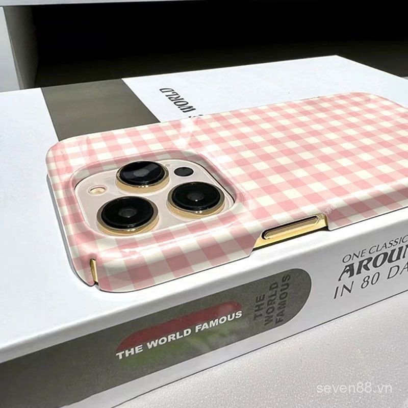 Ốp điện thoại Ốp cứng dùng cho iPhone kẻ caro 16/15ProMax/14 đơn giản 13/12/11Pro Ốp bảo vệ toàn bộ lỗ lớn chống rơi HMGR 7/8Plus