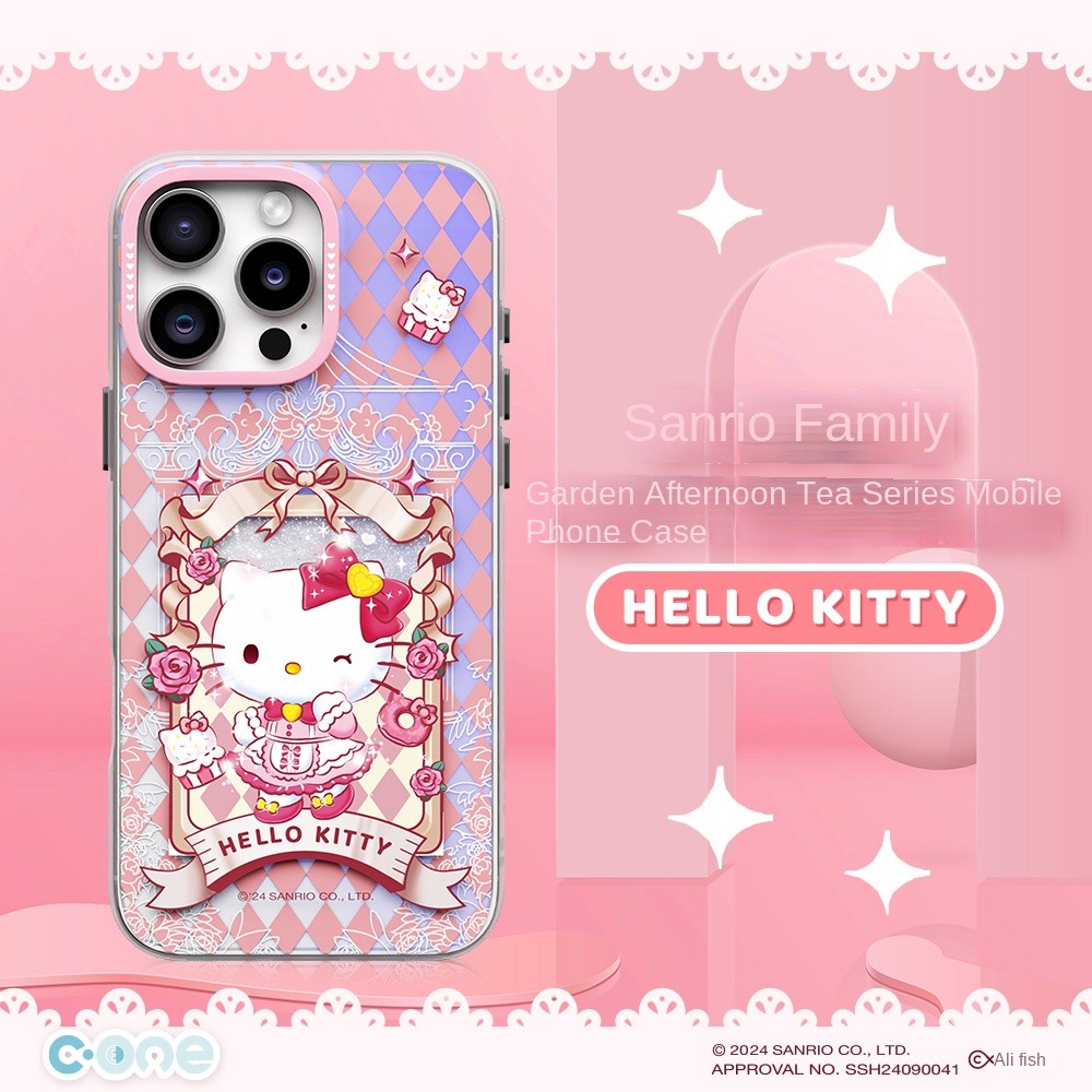 Ốp điện thoại Sanrio iPhone 16 Vỏ bảo vệ HelloKitty Melody Flower Garden LOGO In 16Promax Vỏ bảo vệ chống sốc trọn gói hai lớp