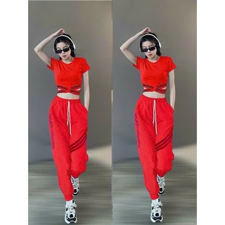 Bộ thể thao croptop vạt chéo quần dài chất thun co giãn tập gym, zumba, erobic...